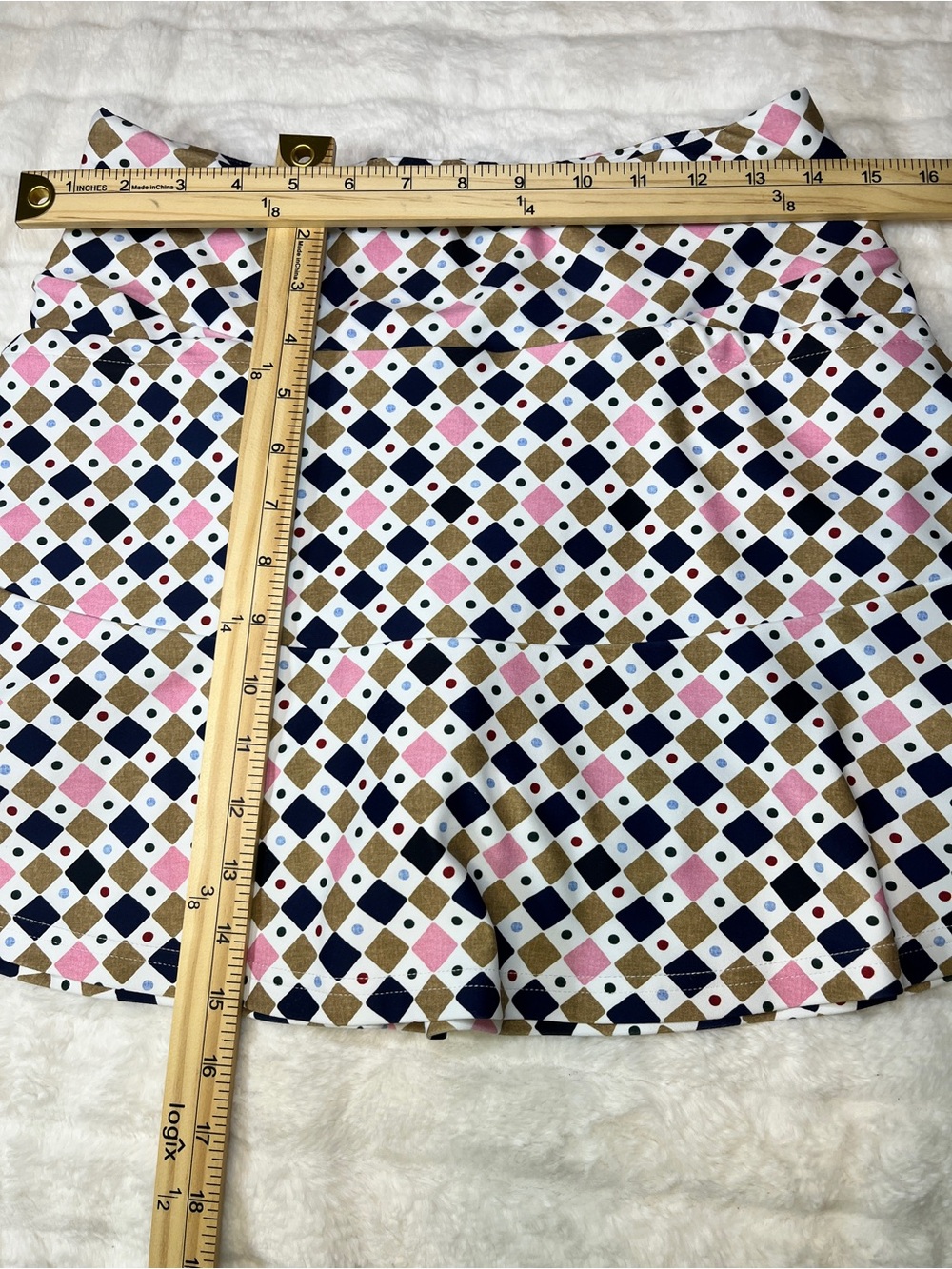 Smith & Quinn Molly Diamond-Print Tennis Mini Skirt White Sage Navy Pink SZ M - Picture 6 of 6